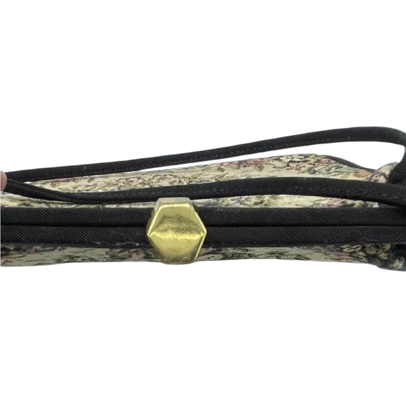 Vintage Tapestry Handbag Double Black Satin Handles Attached Satin Change Purse - Picture 8 of 11